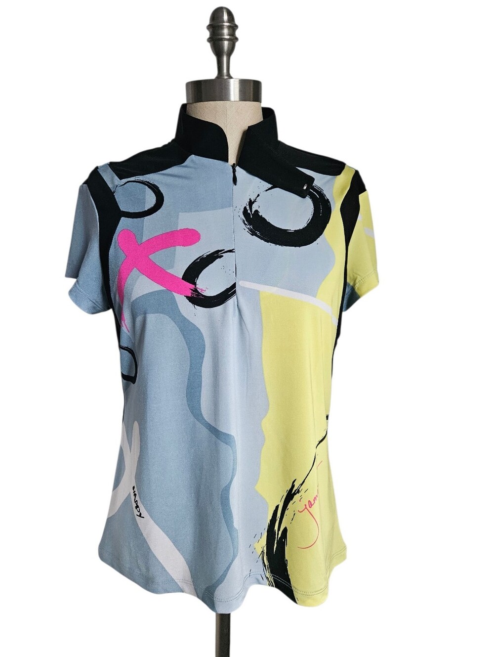 JAMIE SADOCK Simplicite Abstract Graffitti Brush Stroke 1/4 Zip Active Top| SZ S